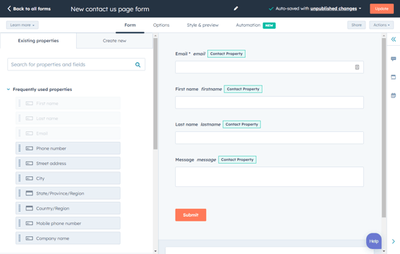 HubSpot user interface showing how to easily build forms to capture leads from your website